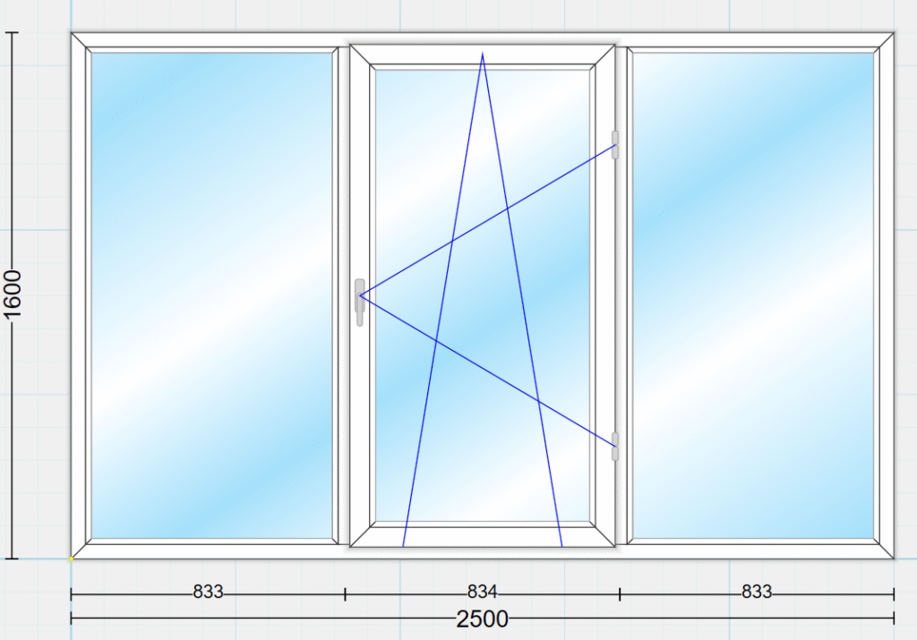 پنجره دوجداره 3 لنگه لولایی ۲ حالته