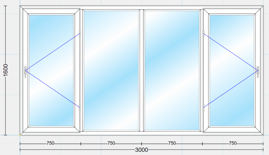 پنجره دوجداره ۴ لنگه لولایی